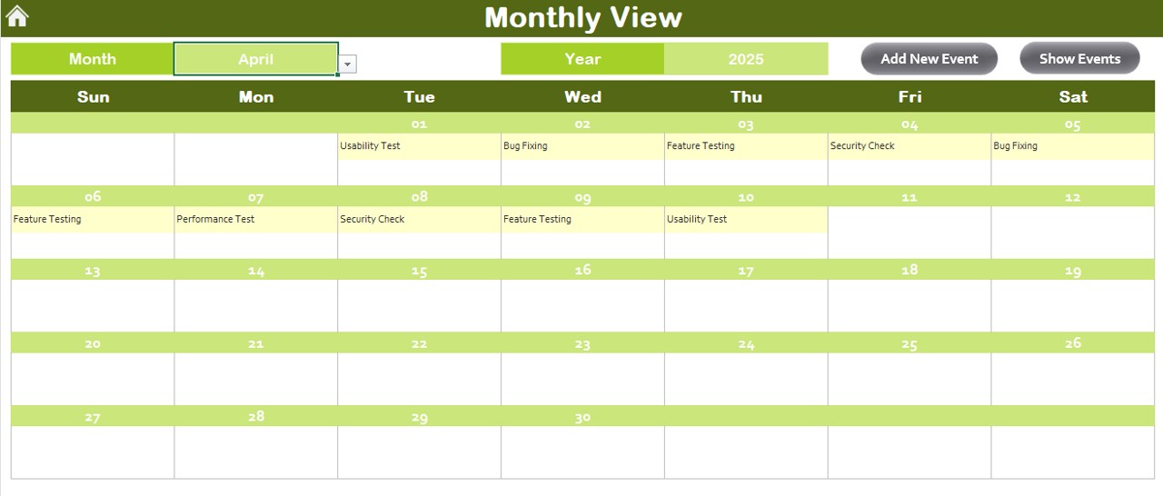 Monthly View Sheet Tab