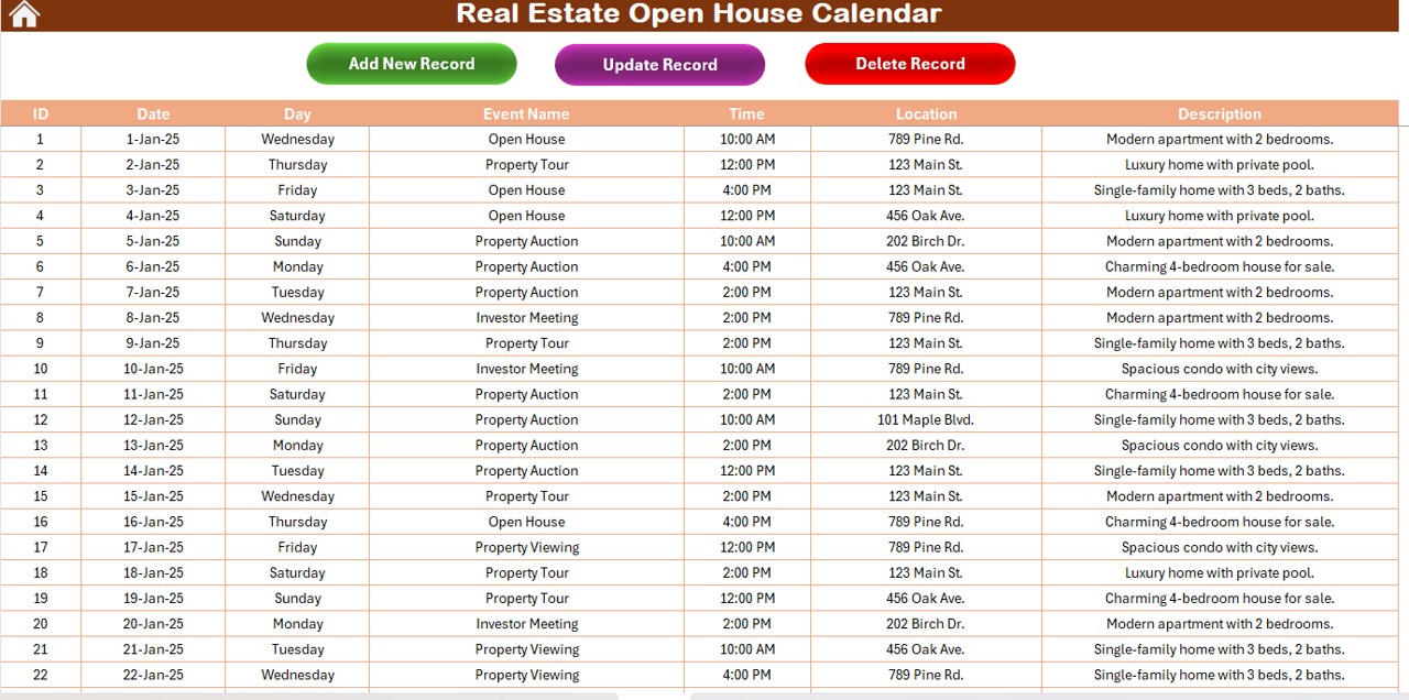 Events Sheet