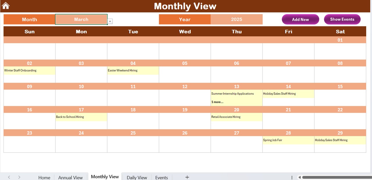 Monthly View Sheet