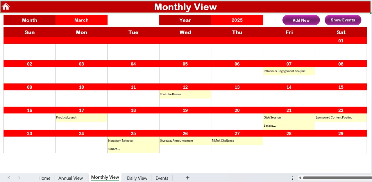 Monthly View Sheet