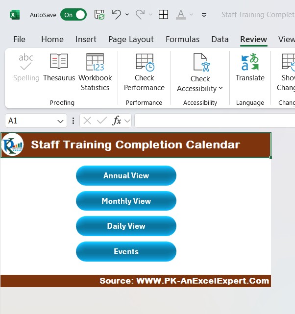 Staff Training Completion Calendar in Excel