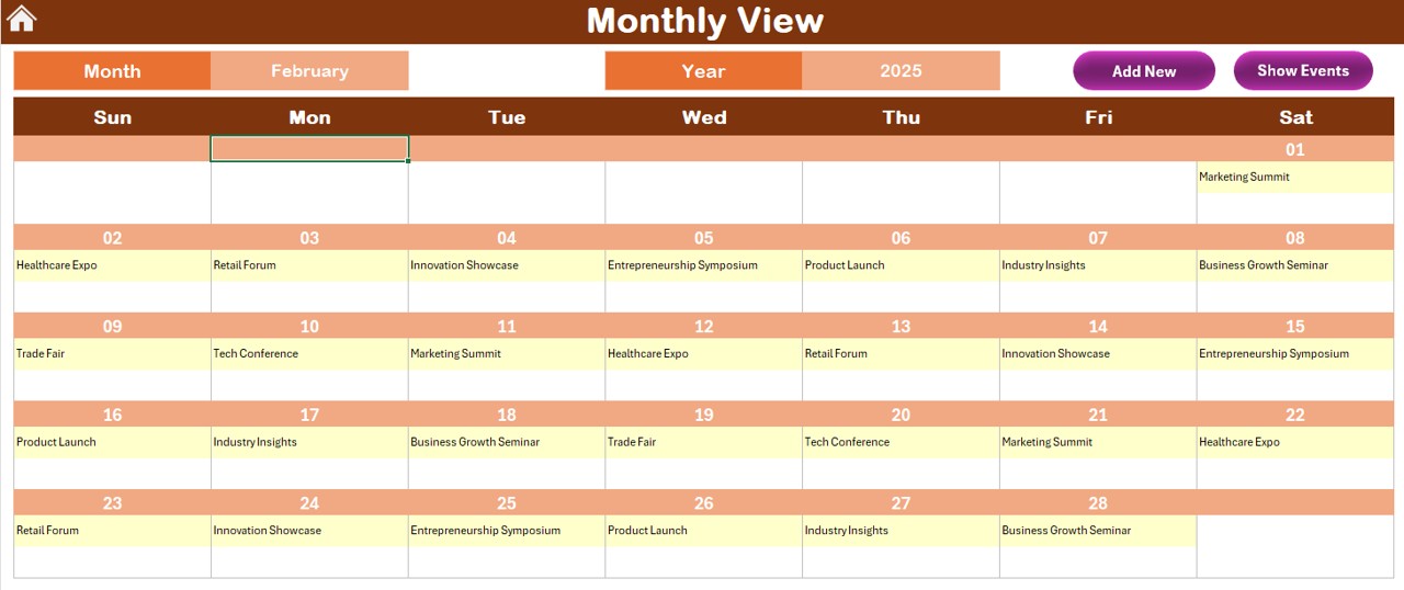 Monthly View Sheet Tab