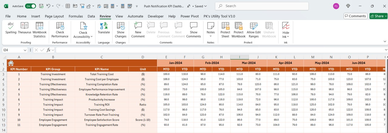 Actual Numbers Input Sheet