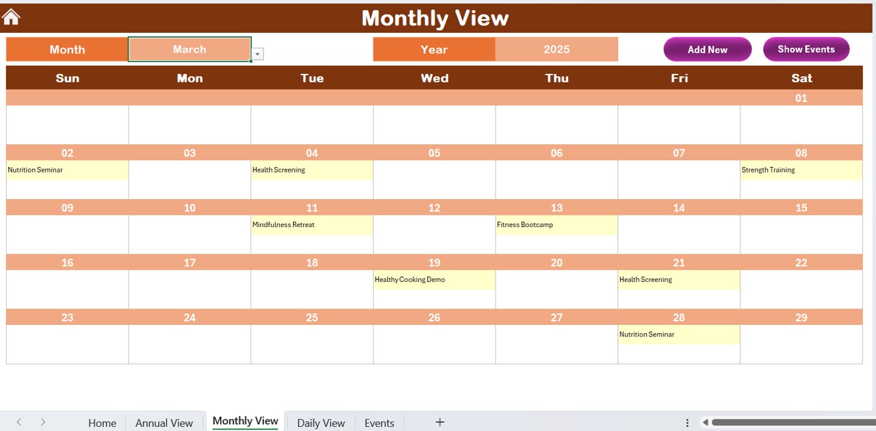 Monthly View Sheet