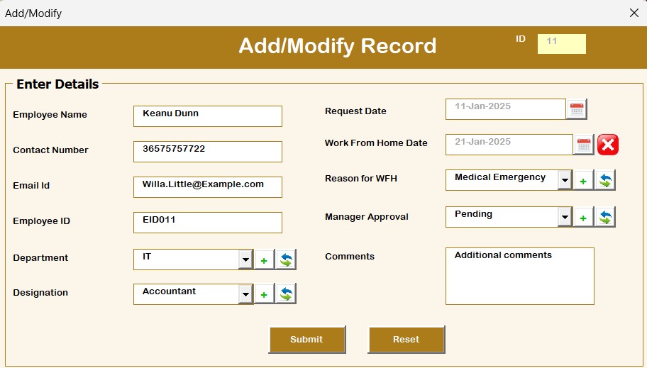 Add/Modify Request Form