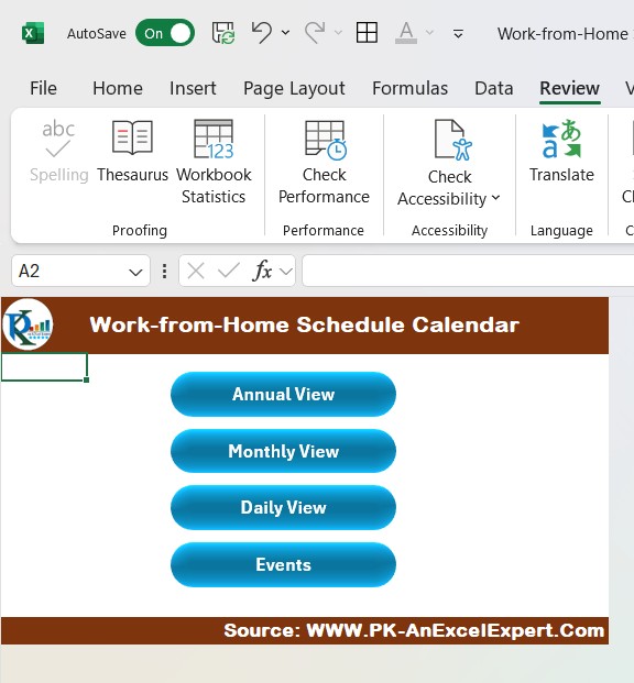 Work from Home Schedule Calendar in Excel 