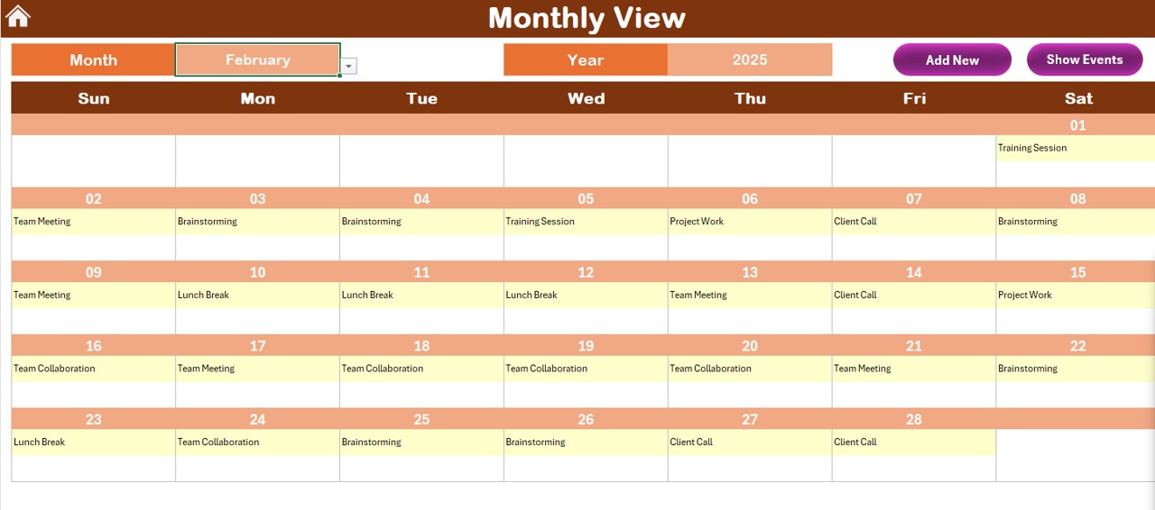 Monthly View Sheet