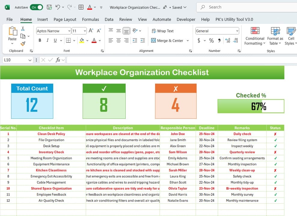 workplace organization checklist